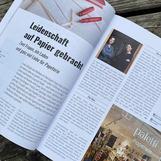 Doppelseite mit dem Beitrag über Paletti Papeterie im Magazin Handschrift