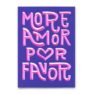 Postkarte in Pink und Lila: mehr Liebe bitte!