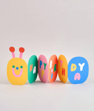 Leporellokarte zum Geburtstag in Form einer bunten Raupe