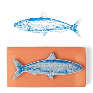 Oficina Poeta Azul Stempel Keramik mit Fisch Print Sardine aus Portugal 
