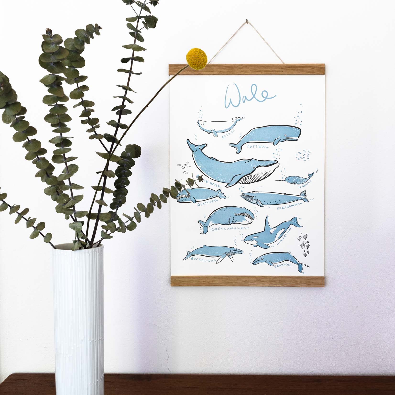 Werkstatt Höflich Letterpress Artprint Kunstdruck Poster Wal Fische