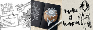 Anwendungsbeispiele für verschiedene Stfite von Sakura - Pigma Micron, Brush und Gelly roll, schwarz, weiß, gold