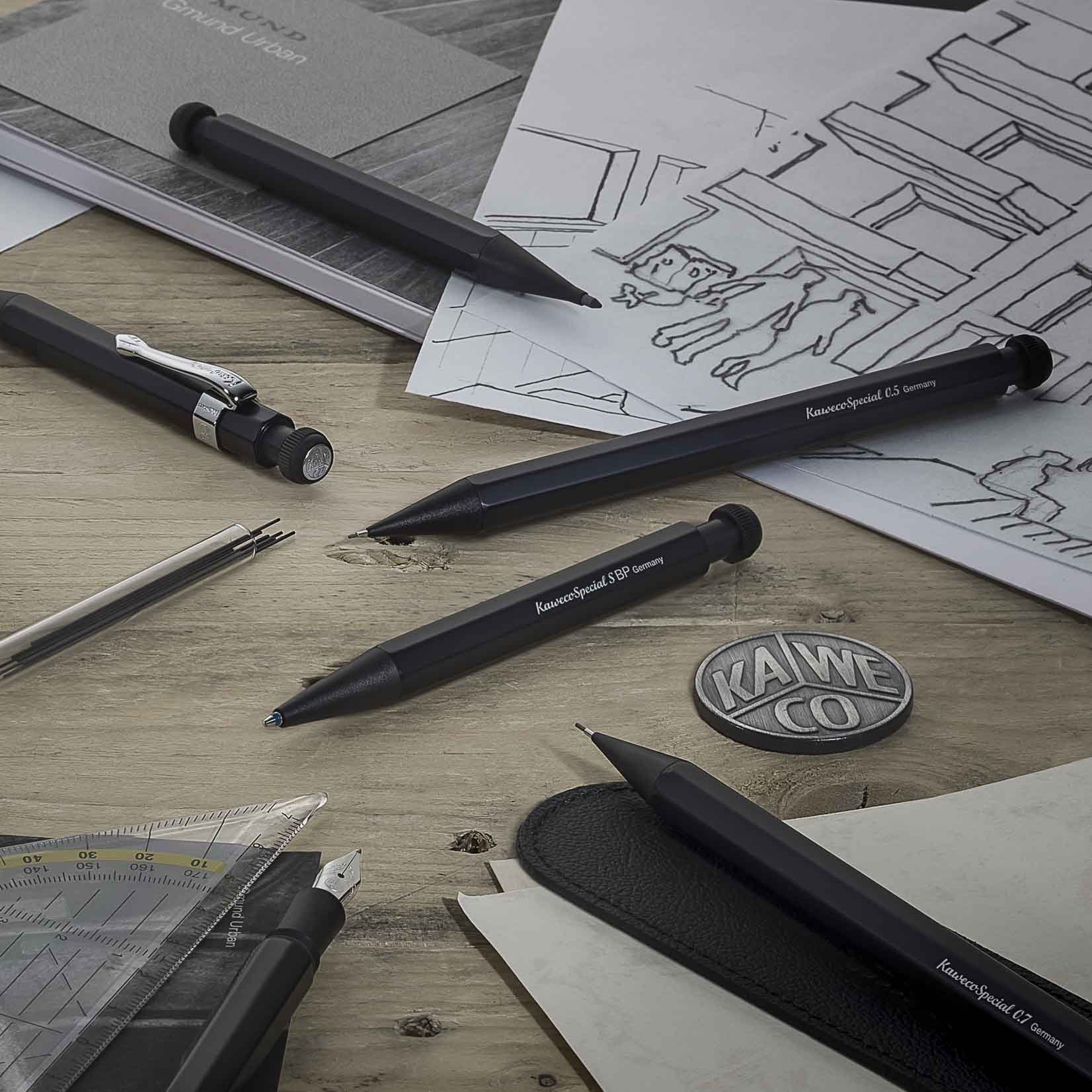 Kaweco SPECIAL Kugelschreiber schwarz Aluminium Kulli Stift Schreibstift mit Mine Kugelschreibermine mit Zeichnungen