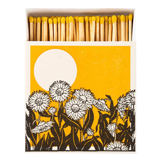 Zuendholzschachtel mit Sonnenblumenfeld Letterpress