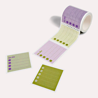 Die Abschnitte des Washi Tapes sehen wie große Briefmarken aus und eignen sich für kurze Listen - von Papier leicht wieder ablösbar.