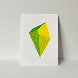 Risodruck Postkarte geometrisches Objekt neongruen und neongelb