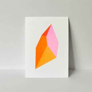 Postkarte in Risografie geometrisches Objekt in Neonfarben
