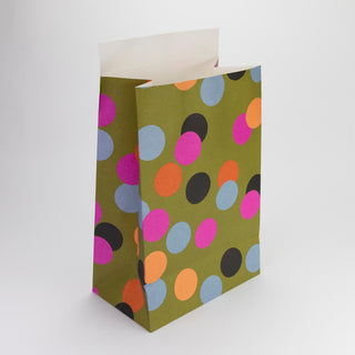 grosse geschenktuete oliv mit bunten Punkten
