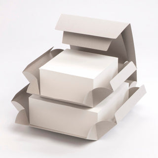 Abreißblock aus weißem Baumwollpapier aus der Serie Cube - die Natürlichen in raffinierter Umverpackung aus grauem Karton