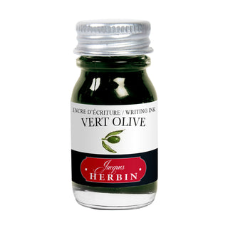 Kleines Glas mit olivgruener Tinte aus Frankreich