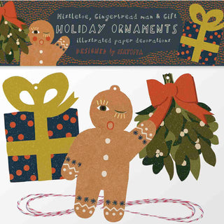 Girlande mit drei Motiven: Geschenk, Mistelzweig, Lebkuchenmann