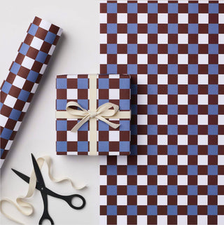 Geschenkpapier in Schachbrettmuster violett, burgunderrot, weiss