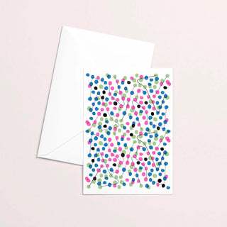 Klappkarte mit vielen kleinen bunten Punkten und einer feinen unregelmäßigen Linie