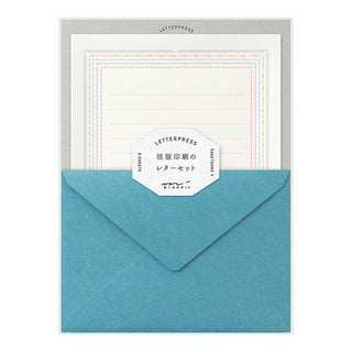 Briefpapier-Set mit Rahmen in Blau und Rot