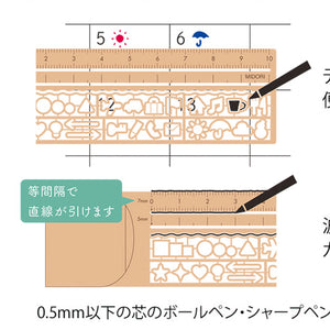 Midori Ruler Lineal Schablone Kupfer Bullet Journal Journaling Clip