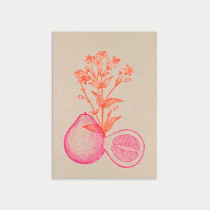 Togethery Karte Postkarte Risographie Riso Druck Fluo Pink Orange vegan Pomelo Blume