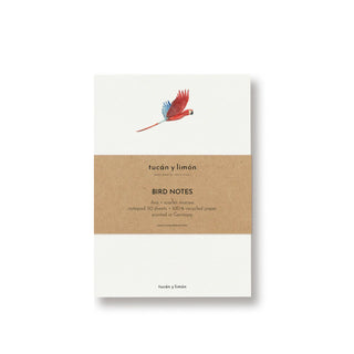 Notizblock im Postkartenformat mit buntem Papagei in Aquarellmalerei