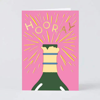 Klappkarte mit Champagnerflasche und Schrfit Hooray - edel mit Goldfolie