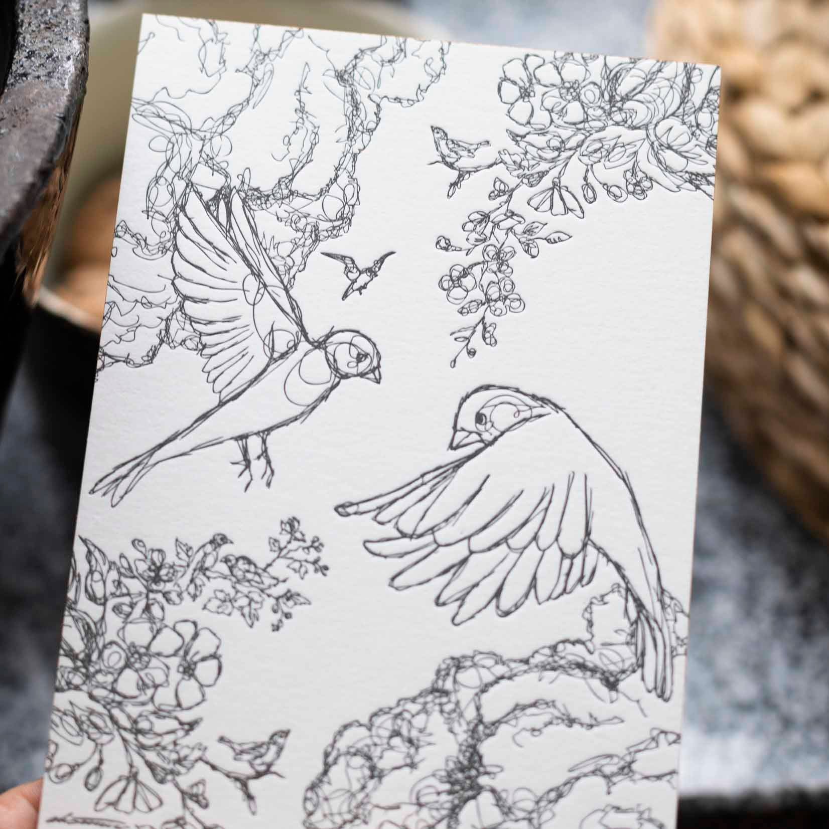 Werkstatt Höflich Letterpress Gestalten Postkarte Grusskarte Karte Vögelchen Vogel Vögel