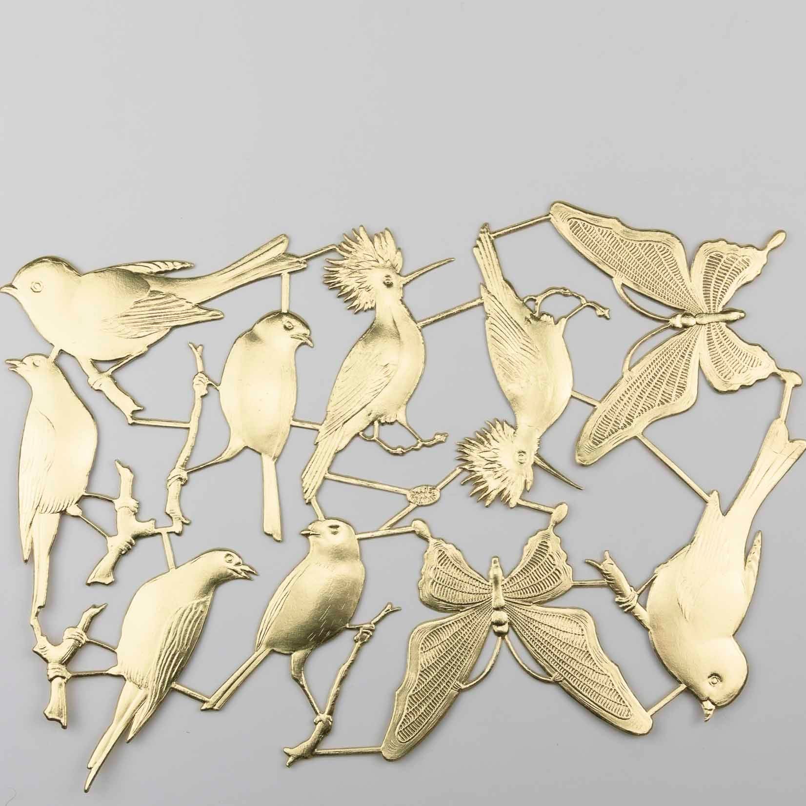 Dresdner Ornamente Pappen Poesiealbum Tischdeko Vögel Schmetterlinge gold