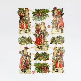 Glanzbilder Poesiealbum Weihnachtsmänner Nikolaus mit Goldglimmer Glitzer