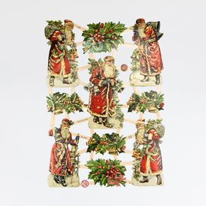 Glanzbilder Poesiealbum Weihnachtsmänner Nikolaus mit Goldglimmer Glitzer