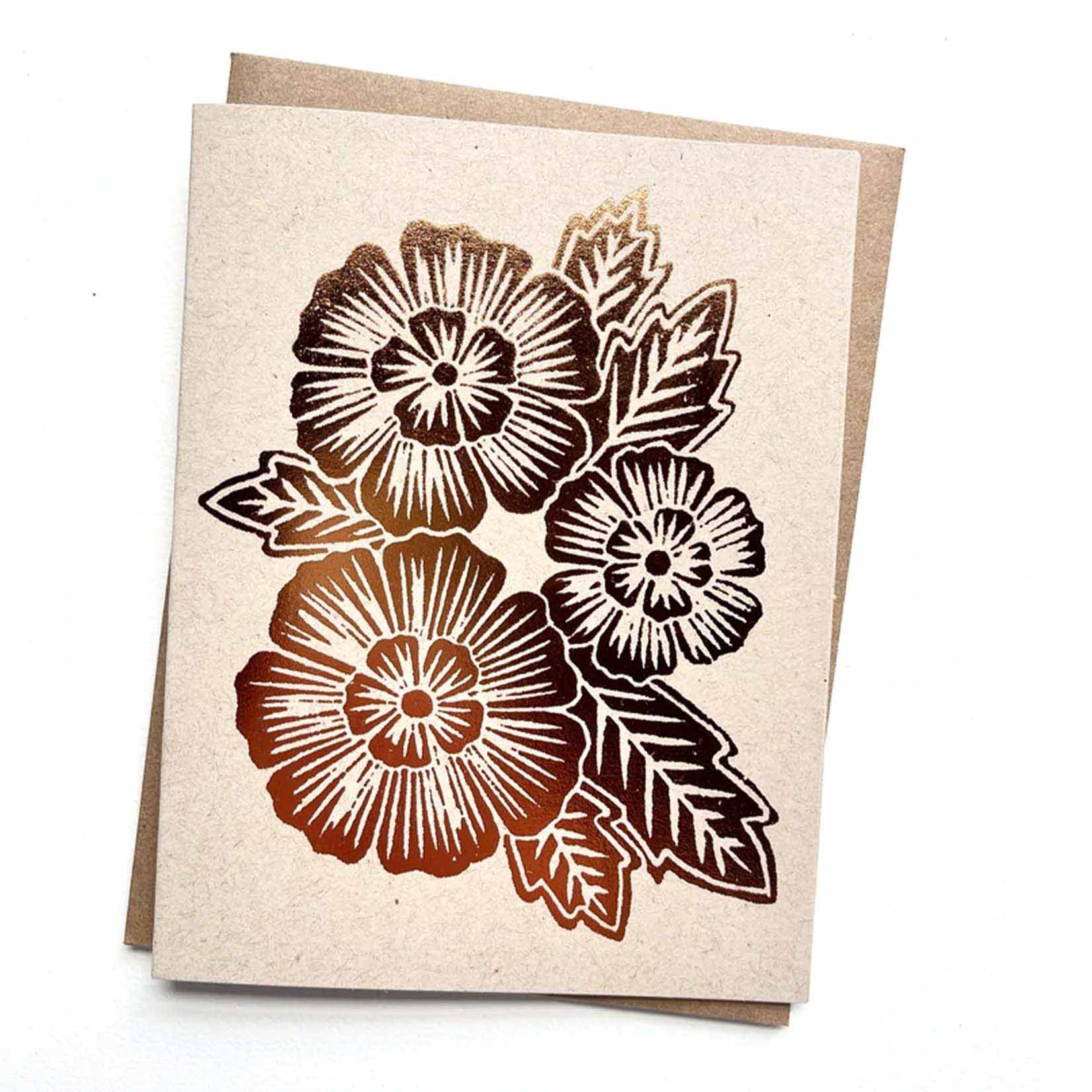 Katharine Watson Linoleumblockdruck Karte Grusskarte Foil foliert Blumen Linolschnitt