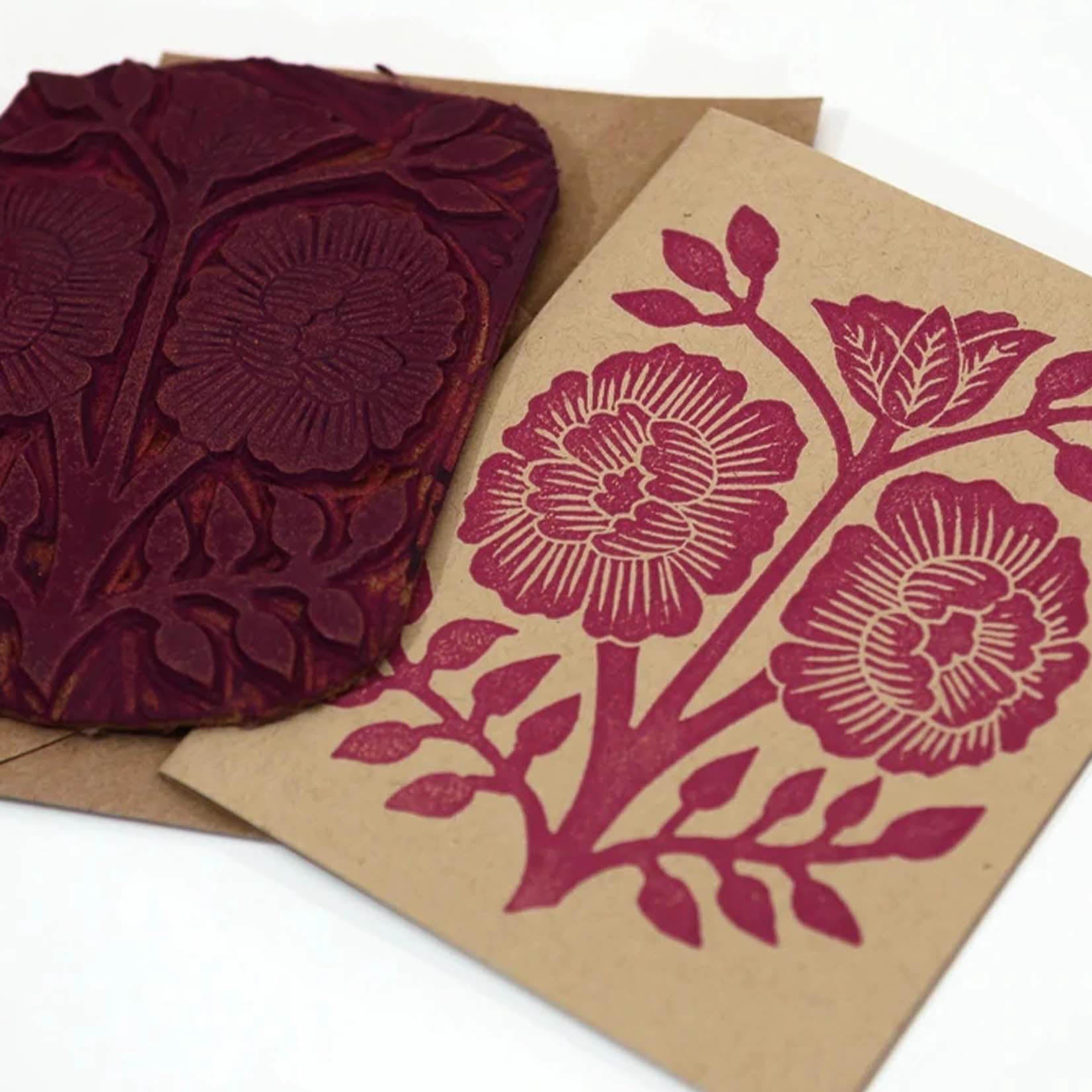 Katharine Watson Linoleumblockdruck Karte Grusskarte Blumen Linoldruck Linolschnitt