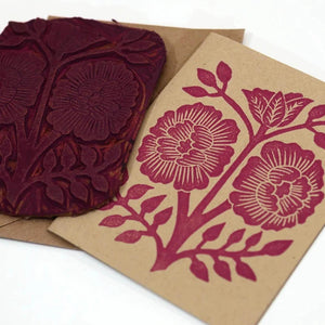 Katharine Watson Linoleumblockdruck Karte Grusskarte Blumen Linoldruck Linolschnitt
