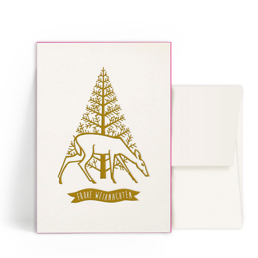 Werkstatt Höflich Letterpress Gestalten Postkarte Karte Reh Frohe Weihnachten Wald Weihnachtskarte Grusskarte