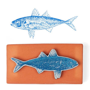 Oficina Poeta Azul Stempel Keramik mit Fisch Print Makrele aus Portugal 