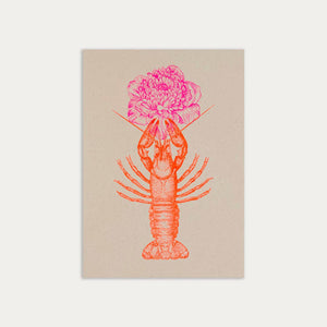 Togethery Karte Postkarte Risographie Riso Druck Hummer Blume Fluo Pink Orange vegan